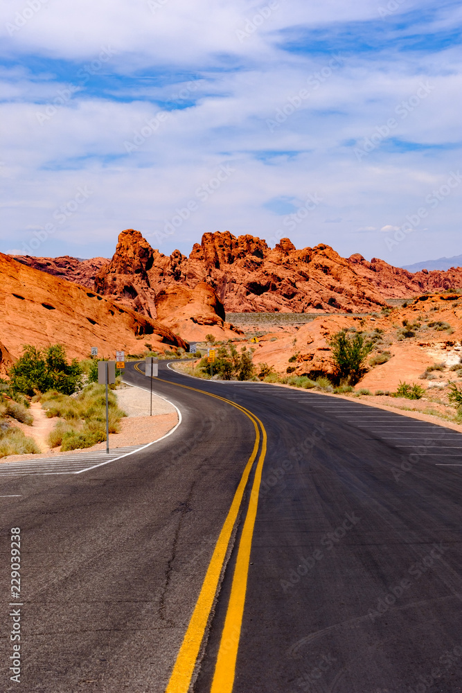 Highway winds through the Nevada Desert Highway winds through the Nevada Desert