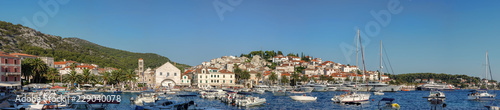 Panorama of Hvar, a city and port on the island of Hvar, part of Split-Dalmatia County, Croatia.