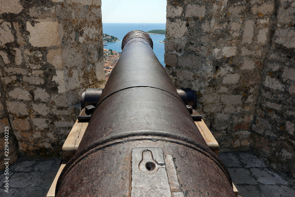 Early 19th century canon in the Spanish Fort on the Hvar island in Croatia