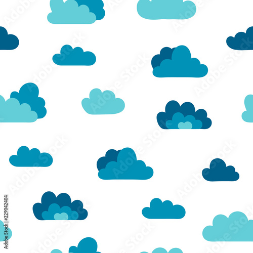 Vector Illustration. Seamless pattern with cartoon cloud. Cloud with dicoration elements for background, poster, card photo