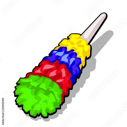 Fluffy colorful duster brush to clean the dust isolated on a white background. Vector illustration.