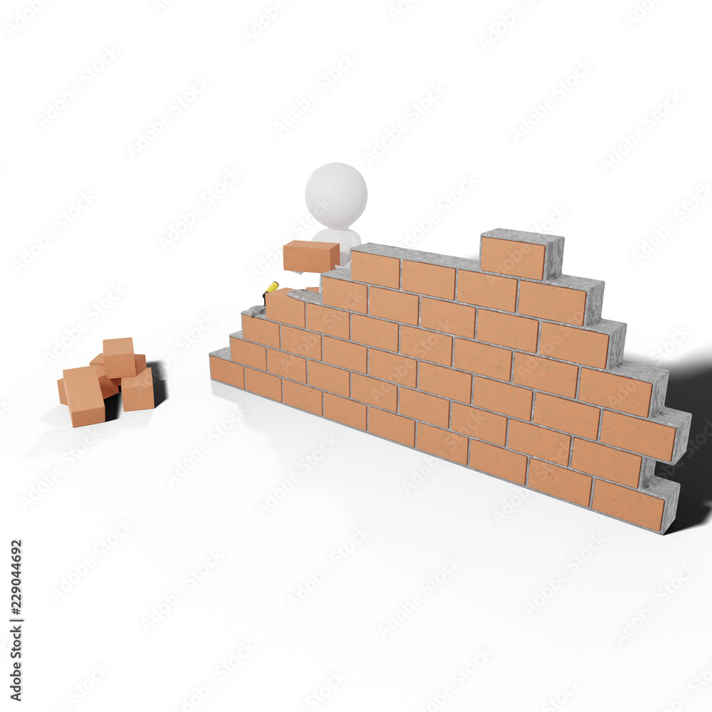 Stick figure building a brick wall Stick figure building a brick wall