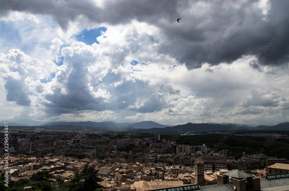 Landscape of the city of Gerona in cloudy weather