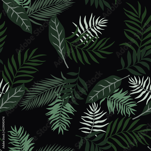 Tropical background with palm leaves. Seamless floral pattern. Summer vector illustration