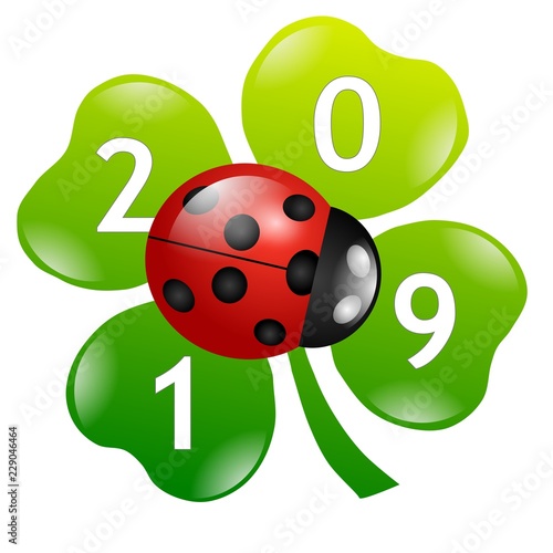Kleeblatt Marienkäfer Silvester 2019 Symbol isoliert