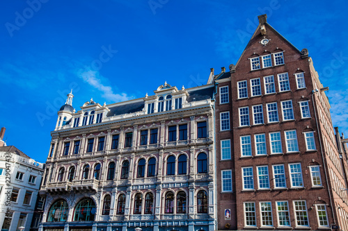 Buildings around Dam Square at the Old Central district in Amsterdam