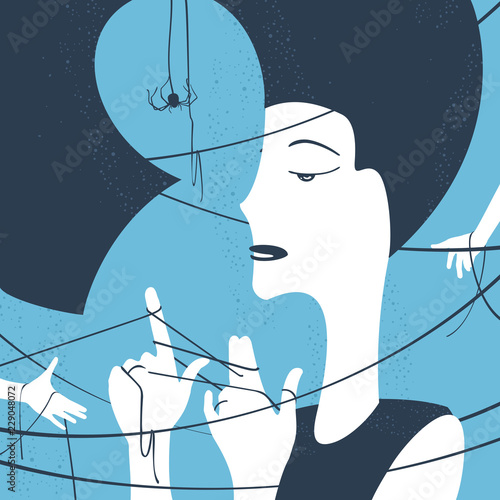 Woman Weaving Spiderweb Scene Concept