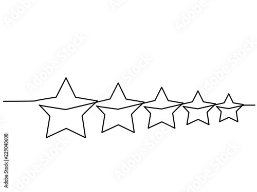 Continuous one line drawing. Five stars customer product rating review icon. Vector illustration