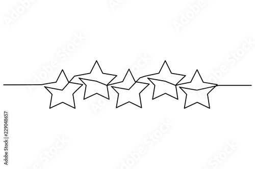 Fototapeta Naklejka Na Ścianę i Meble -  Continuous one line drawing. Five stars customer product rating review icon. Vector illustration
