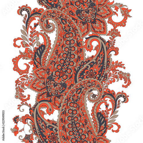 Paisley Damask ornament. Isolated Vector border