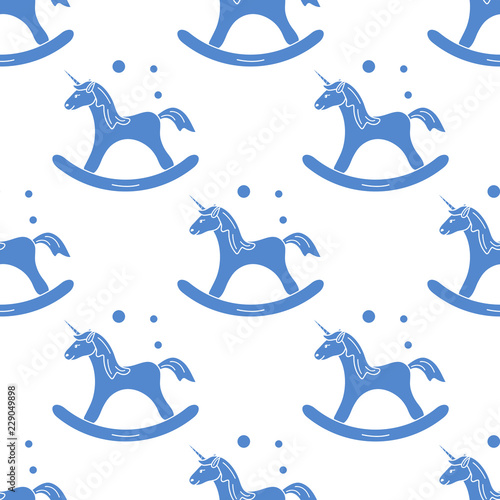 Pattern with rocking magic unicorn and bubbles.