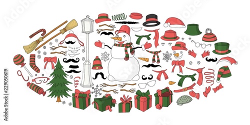 Snowman constructor elements set for designing postcard