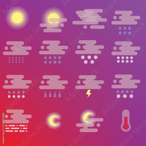 Translucent weather icons set. Flat vector symbols on colorful background. Forecast template instruments for app or web