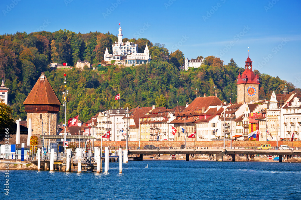 Lucerne lake waterfront and famous landmarks view