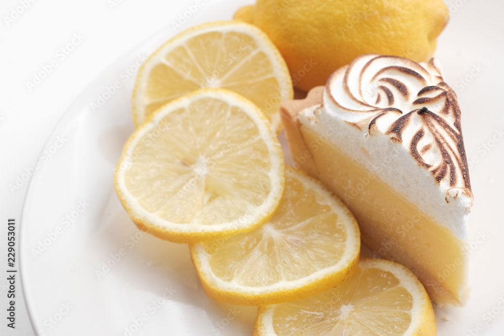 Lemon cheese tart on white background - Soft Focus Lemon cheese tart on white background - Soft Focus