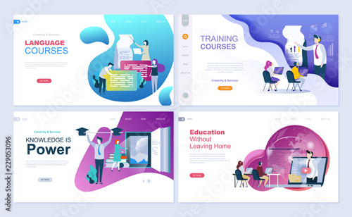 Set of landing page template for education, consulting, training, language courses. Modern vector illustration flat concepts decorated people character for website and mobile website development.