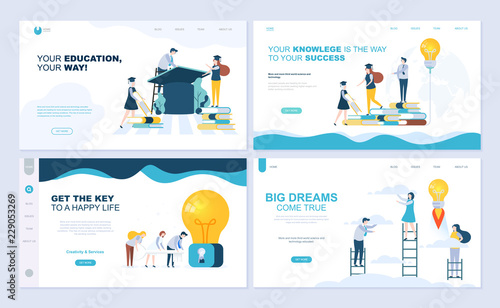 Set of landing page template for staff education, consulting, college, education app. Modern vector illustration flat concepts decorated people character for website and mobile website development.