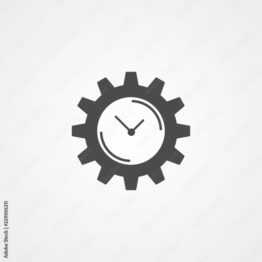 Gear with clock vector icon sign symbol Gear with clock vector icon sign symbol