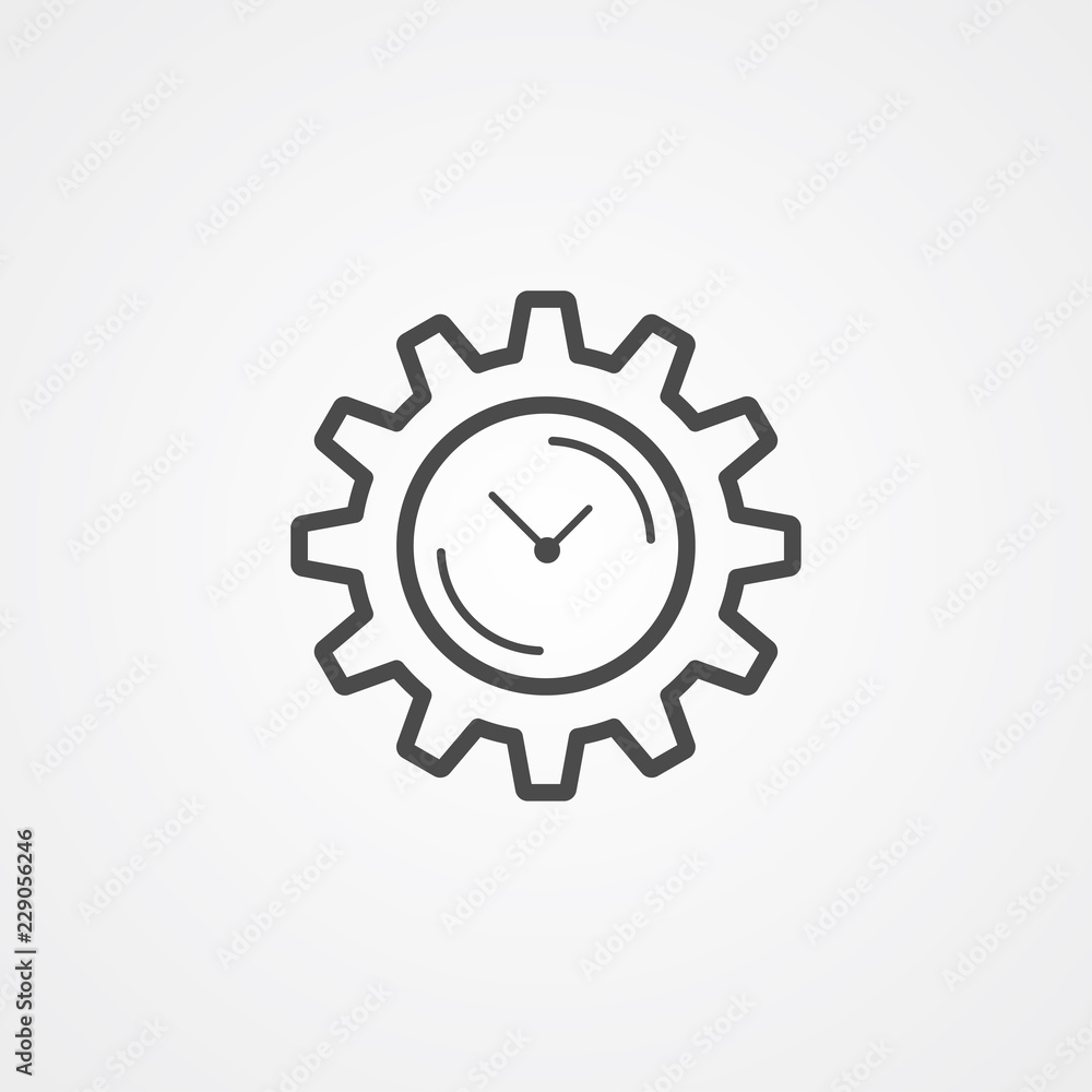Gear with clock vector icon sign symbol Gear with clock vector icon sign symbol