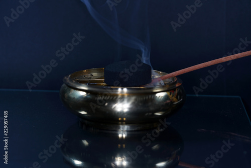 Incense bowl with incense for smoking delicious fish and meat 
