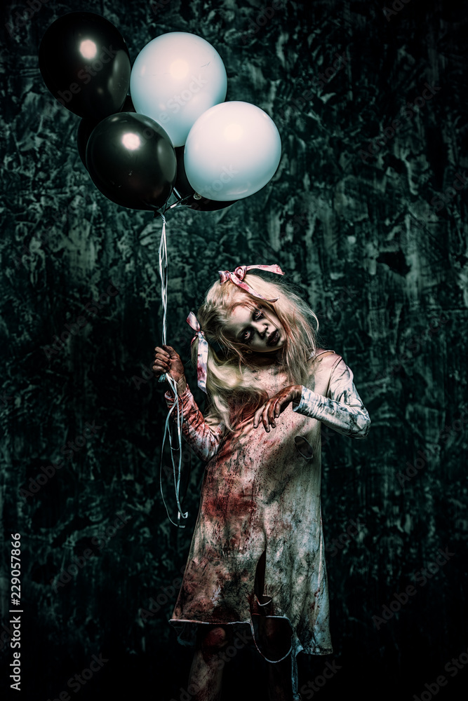 Naklejka premium balloons and zombie girl