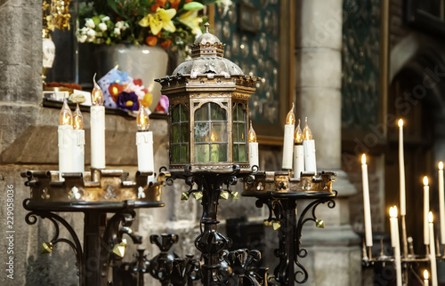 Wax candles in a church