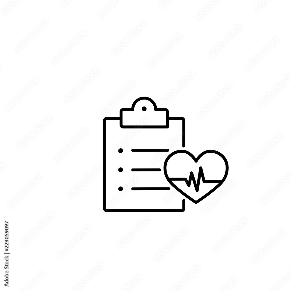 medical insurance symbol; clipboard with heartbeat; line black icon on white background medical insurance symbol; clipboard with heartbeat; line black icon on white background