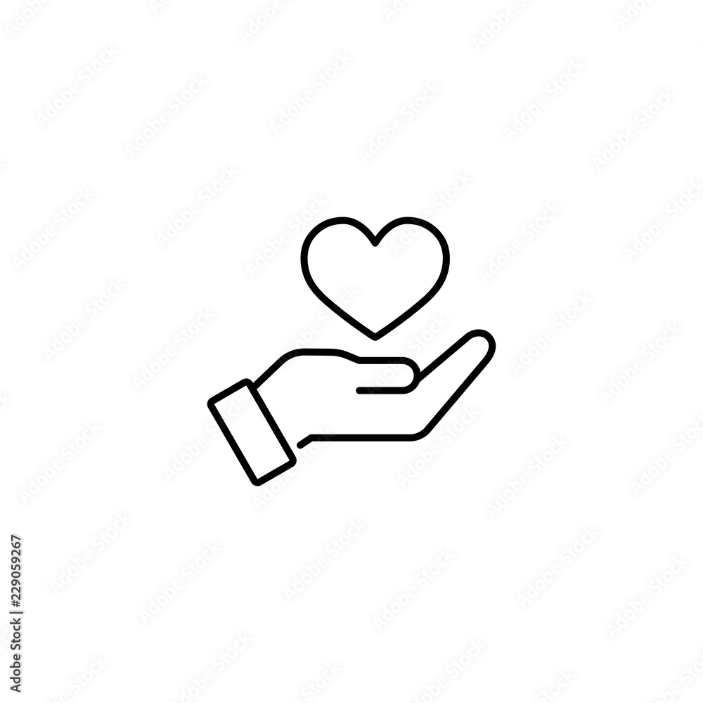 heart in hand palm symbol line black icon on white background Stock ...