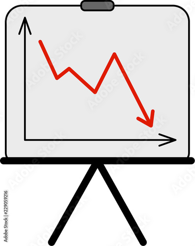 Flipchart mit Liniendiagramm - Sinkende Zahlen