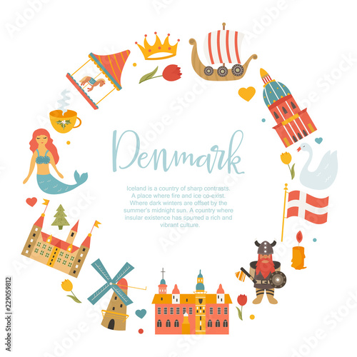 Banner with danish symbols, famous places