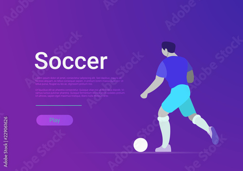 Soccer sportsmen vector flat football player play ball banner