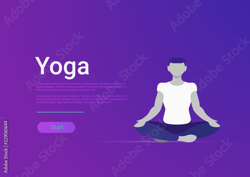 Yoga sport vector flat banner. Person meditation lotus pose