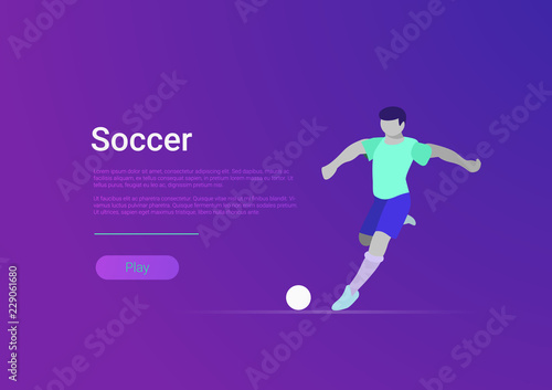 Soccer sportsmen vector flat football player play ball banner