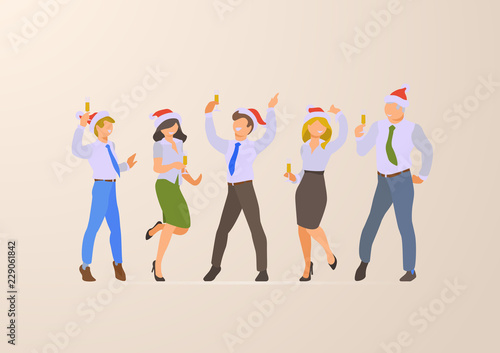 Flat business people happy dancing Christmas Party vector set