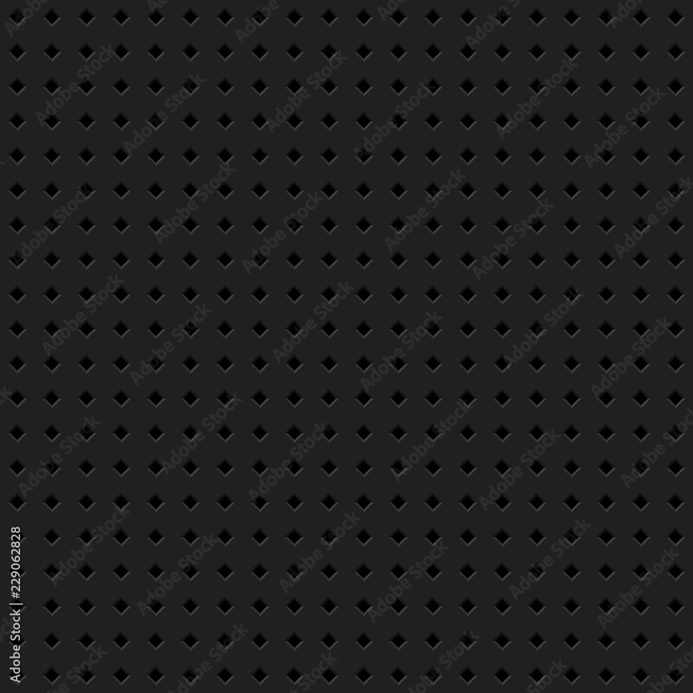Black abstract technology background with seamless rhomb perforated speaker grill texture for web, user interfaces, UI, applications, apps, business presentations and prints. Vector illustration. Black abstract technology background with seamless rhomb perforated speaker grill texture for web, user interfaces, UI, applications, apps, business presentations and prints. Vector illustration.