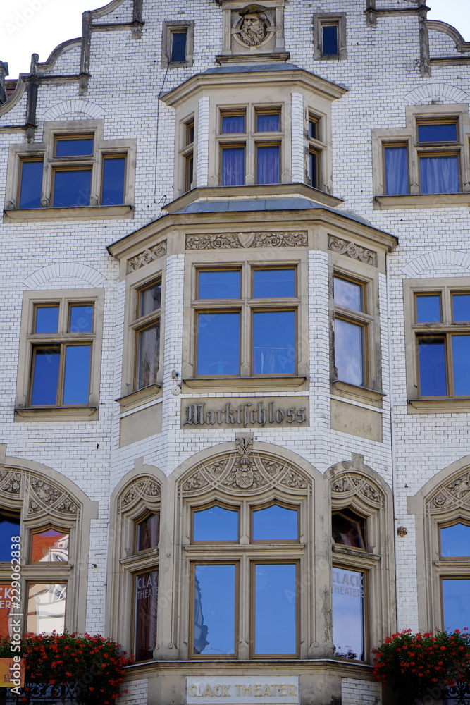 Obraz premium Wittenberg old house Market Castle (Marktschloss) at Market Square (Marktplatz), Lutherstadt Wittenberg Germany, neo-gothic1897
