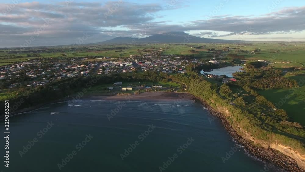Aerial view of Opunake Beach in Taranaki, New Zealand Aerial view of Opunake Beach in Taranaki, New Zealand
