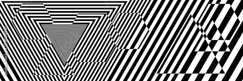Abstract Black and White Geometric Pattern with Polygons. Psychedelic Contour Texture. Raster. 3D Illustration