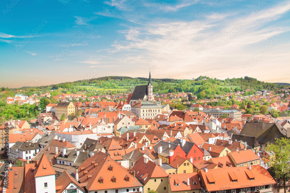 Nice view of the historic center of Cesky Krumlov, Czech Republic