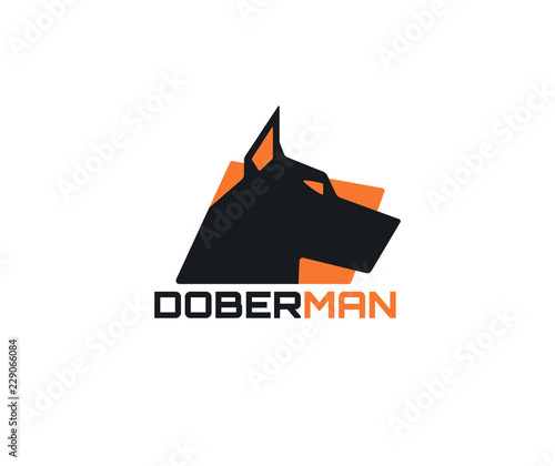 Doberman dog logo. Service, store, shop, shelter, care, business vector illustration icon.