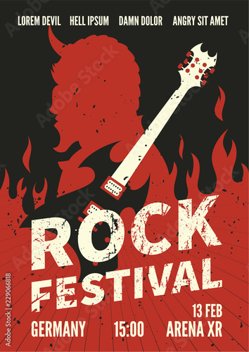 Rock festival poster. Vintage music concert show flyer template