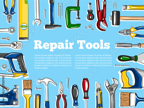 Repair tools banner in hand drawn style