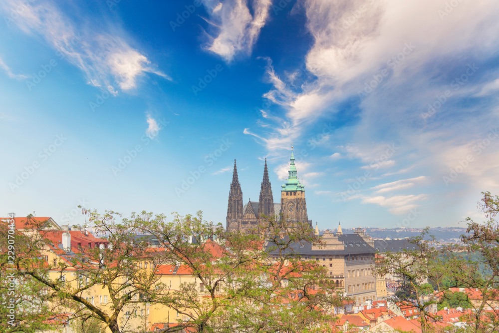 Naklejka premium Beautiful view of St. Vitus Cathedral, Prague Castle and Mala Strana in Prague, Czech Republic