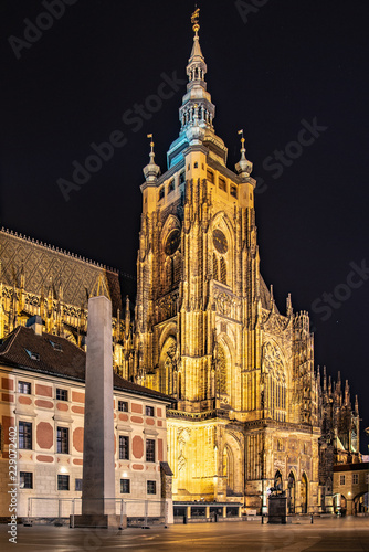 St Vitus Cathedral in Prague Castle by night, Prague, Czech Republic
