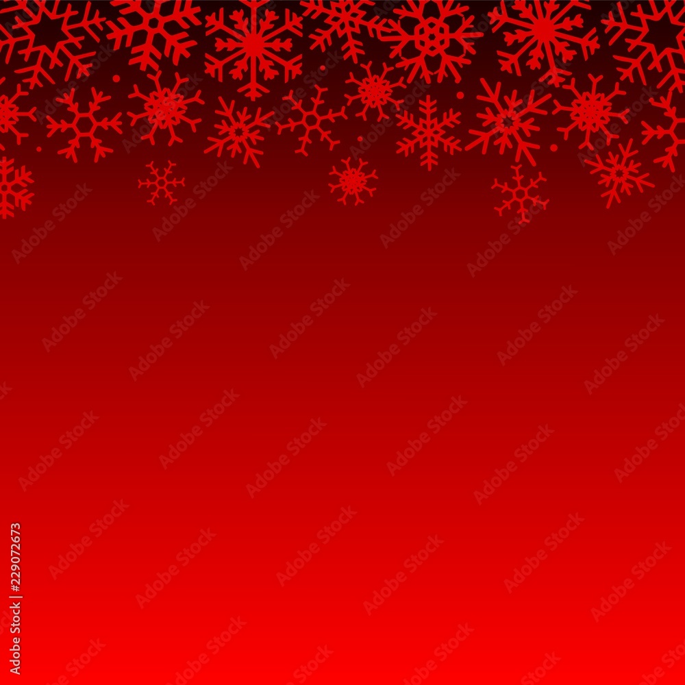 Christmas illustration with snowflakes on gradient background in red colors. Vector graphic illustration.