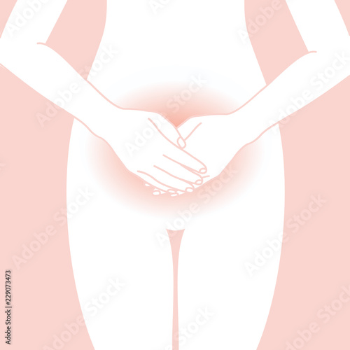Women period illustration. Womans health. Woman stomach ache. Vector illustration