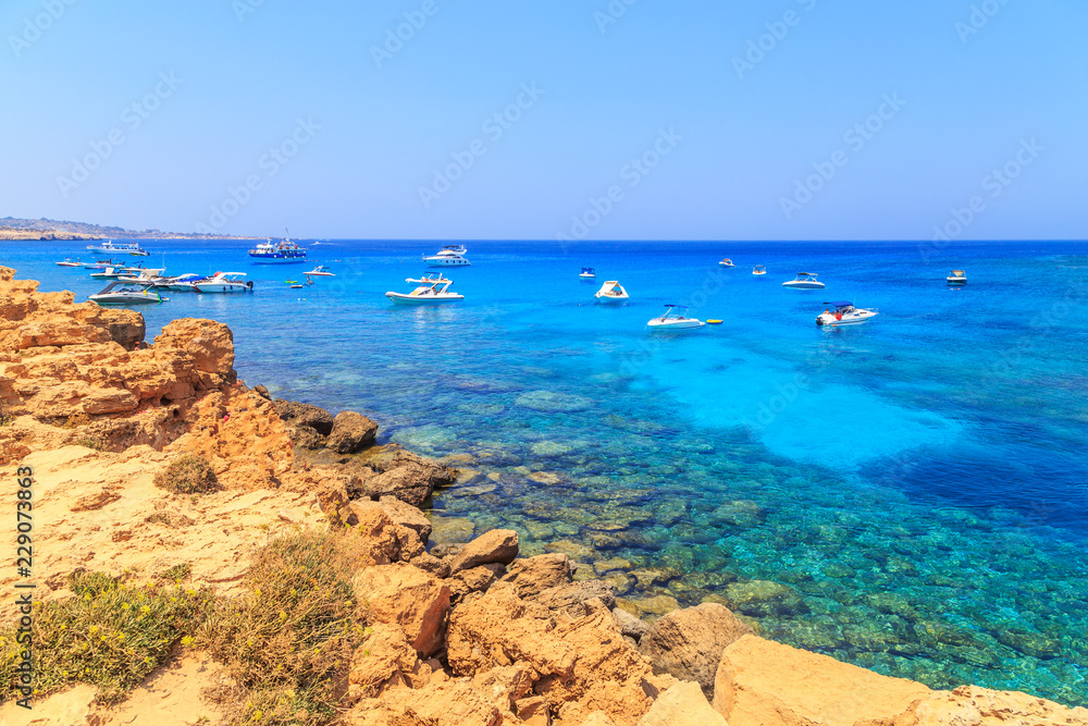 A view of a azzure water and Nissi beach in Aiya Napa, Cyprus