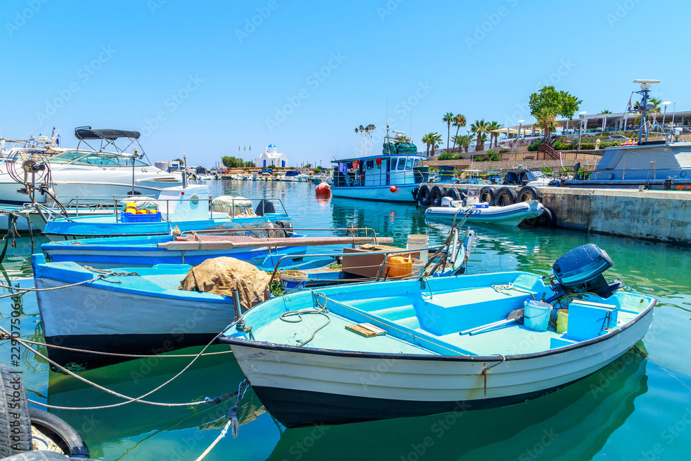View of boats in port in Protaras, Cyprus