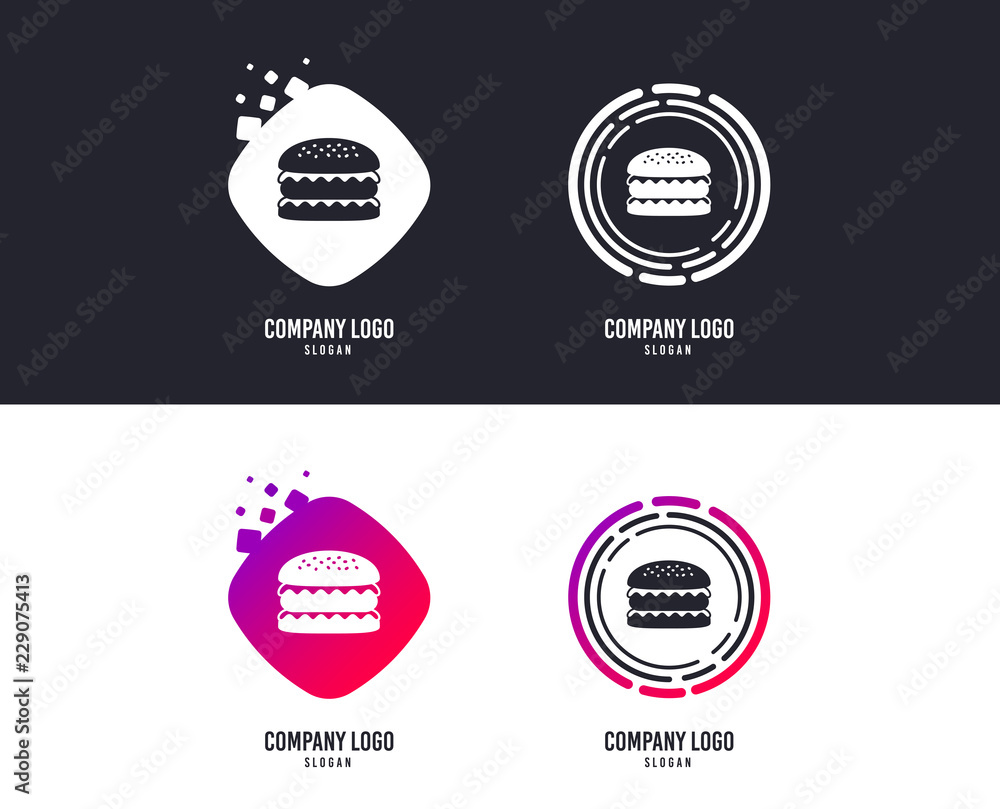 Logotype concept. Hamburger icon. Burger food symbol. Cheeseburger sandwich sign. Logo design. Colorful buttons with icons. Vector