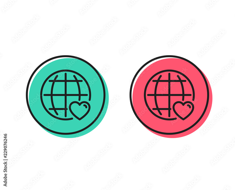 International Love line icon. Heart with Globe symbol. Valentines day sign. Positive and negative circle buttons concept. Good or bad symbols. International Love Vector International Love line icon. Heart with Globe symbol. Valentines day sign. Positive and negative circle buttons concept. Good or bad symbols. International Love Vector
